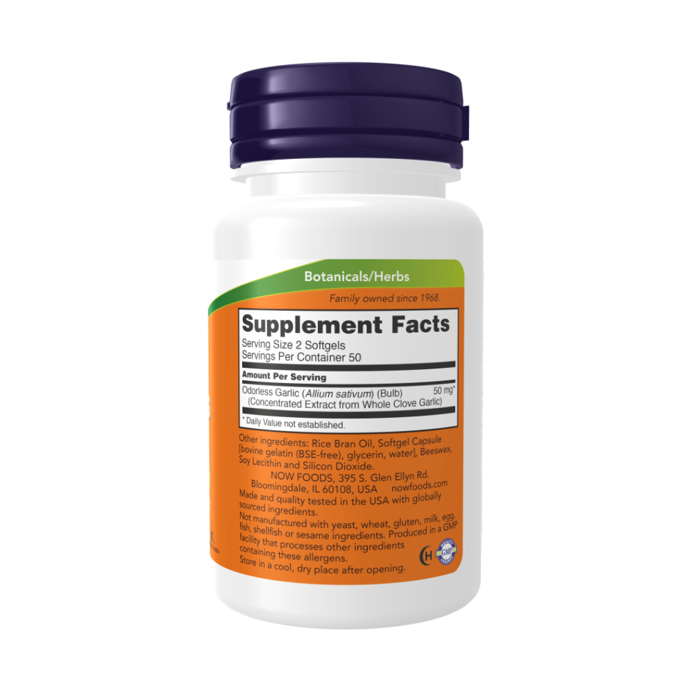 NOW Garlic Odorless (Чеснок без запаха) 25 мг - 100 желатиновых капсул