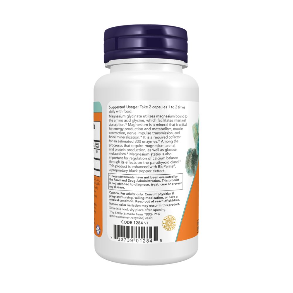 NOW Глицинат Магния с Биоперином (Magnesium Glycinate With Bioperine) 180 капсул