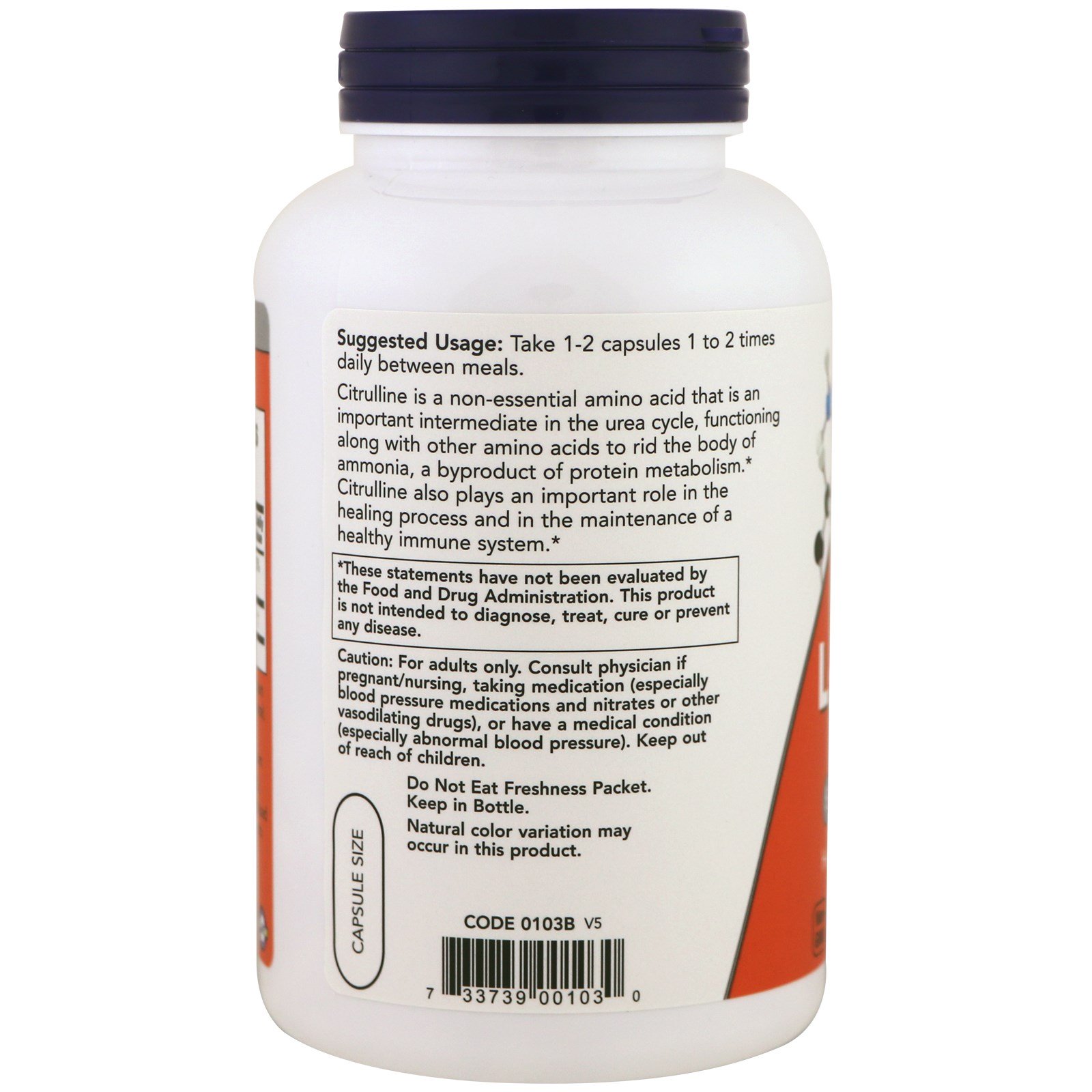 L-Citrulline, L-Цитруллин 750 мг - 180 капсул