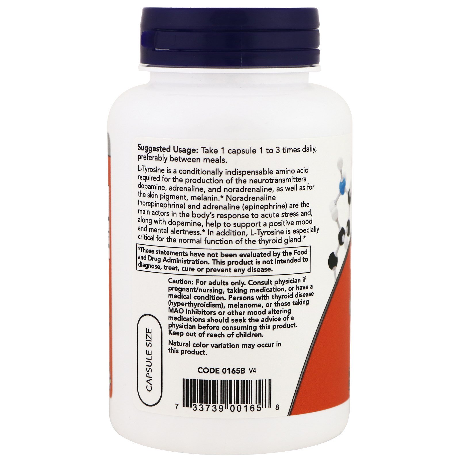 L-Tyrosine, L-Тирозин 750 мг - 90 капсул