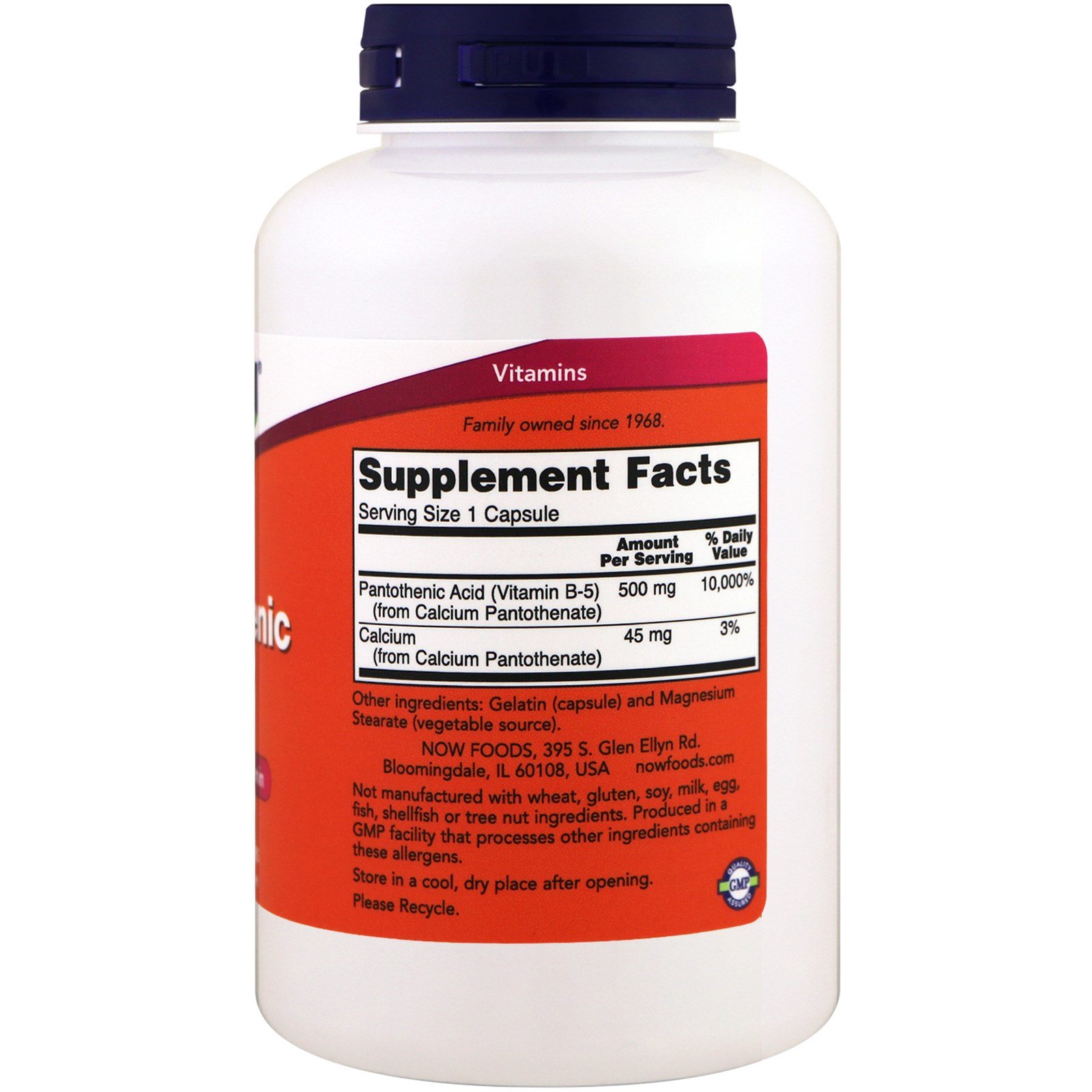 Pantothenic Acid, Витамин Б5, Пантотеновая Кислота 500 мг - 250 капсул