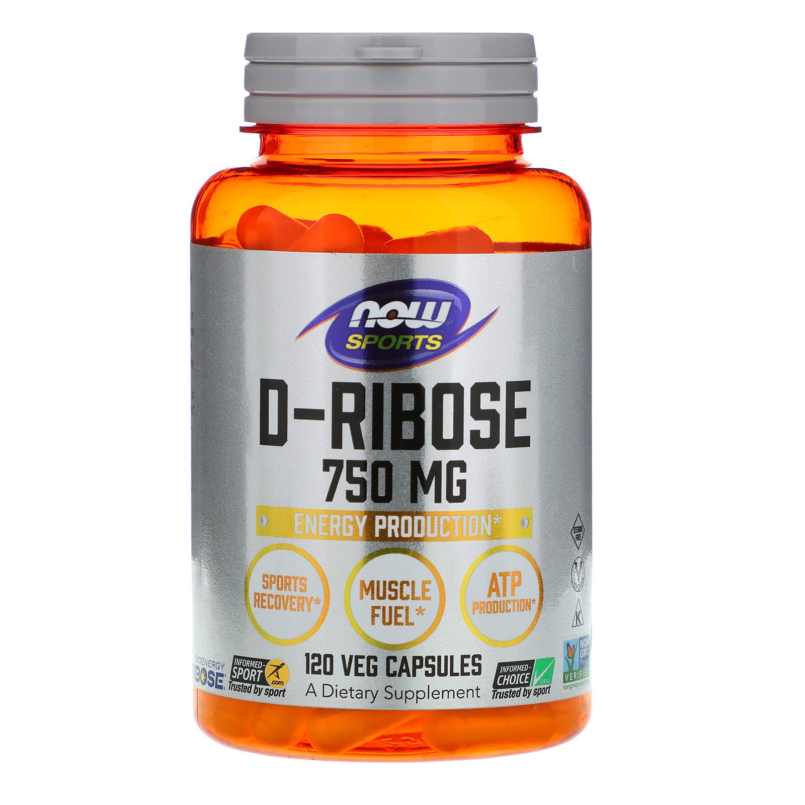 D-Ribose, D-Рибоза 750 мг - 120 вегетарианских капсул