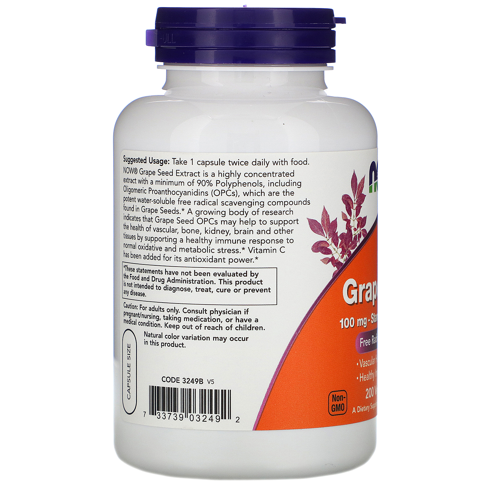 Grape Seed, Экстракт Виноградных Косточек 100 мг - 200 капсул