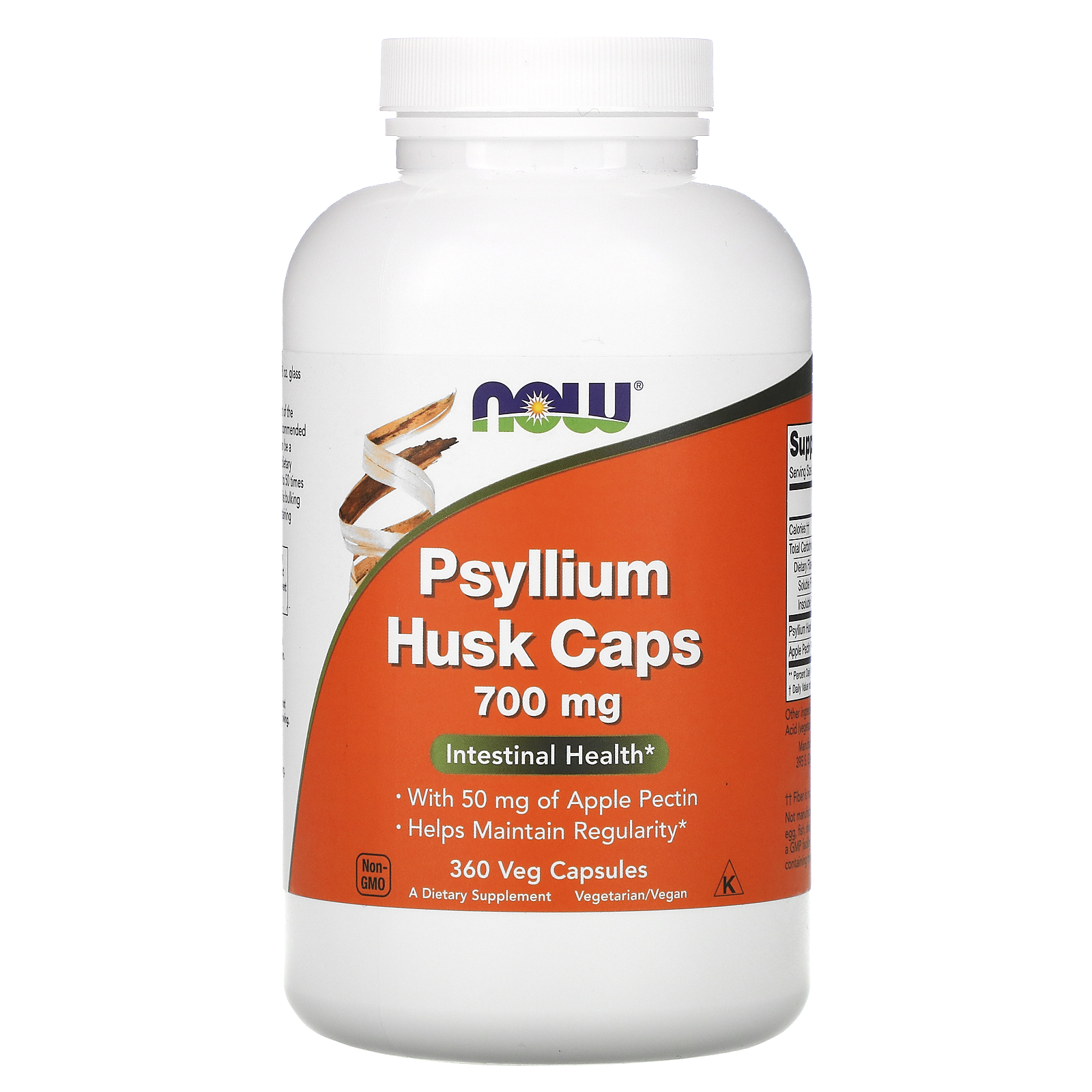 Psyllium Husk Caps, Подорожник 700 мг + Яблочный Пектин - 360 капсул