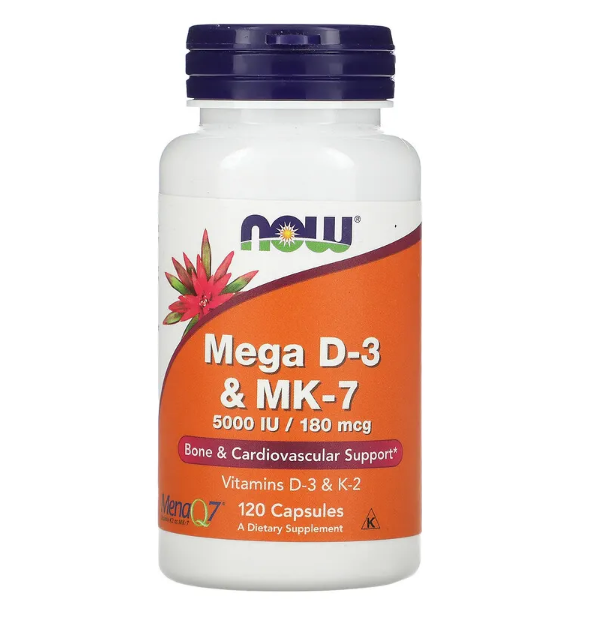 D-3 + K-2 MK-7, Витамины Д-3 5000 МЕ + К-2 МК-7 180 мкг - 120 капсул