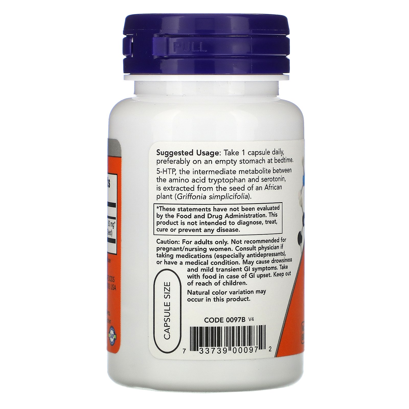 5-HTP, 5-ГидроксиТриптофан 50 мг - 30 вегетарианских капсул